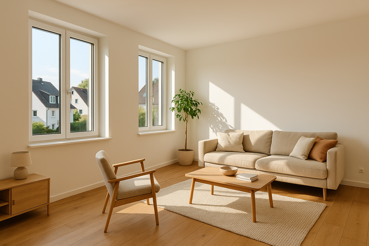 Heller Wohnraum mit neuen Fenstern
